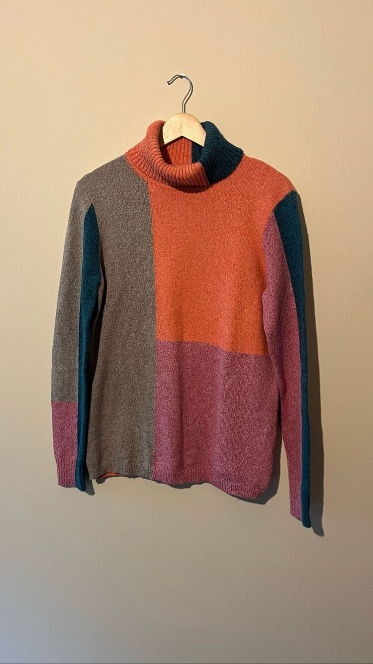Sundance Colorblock Turtleneck Sweater Women's Medium Cotton Silk Blend Multicol - Picture 4 of 7